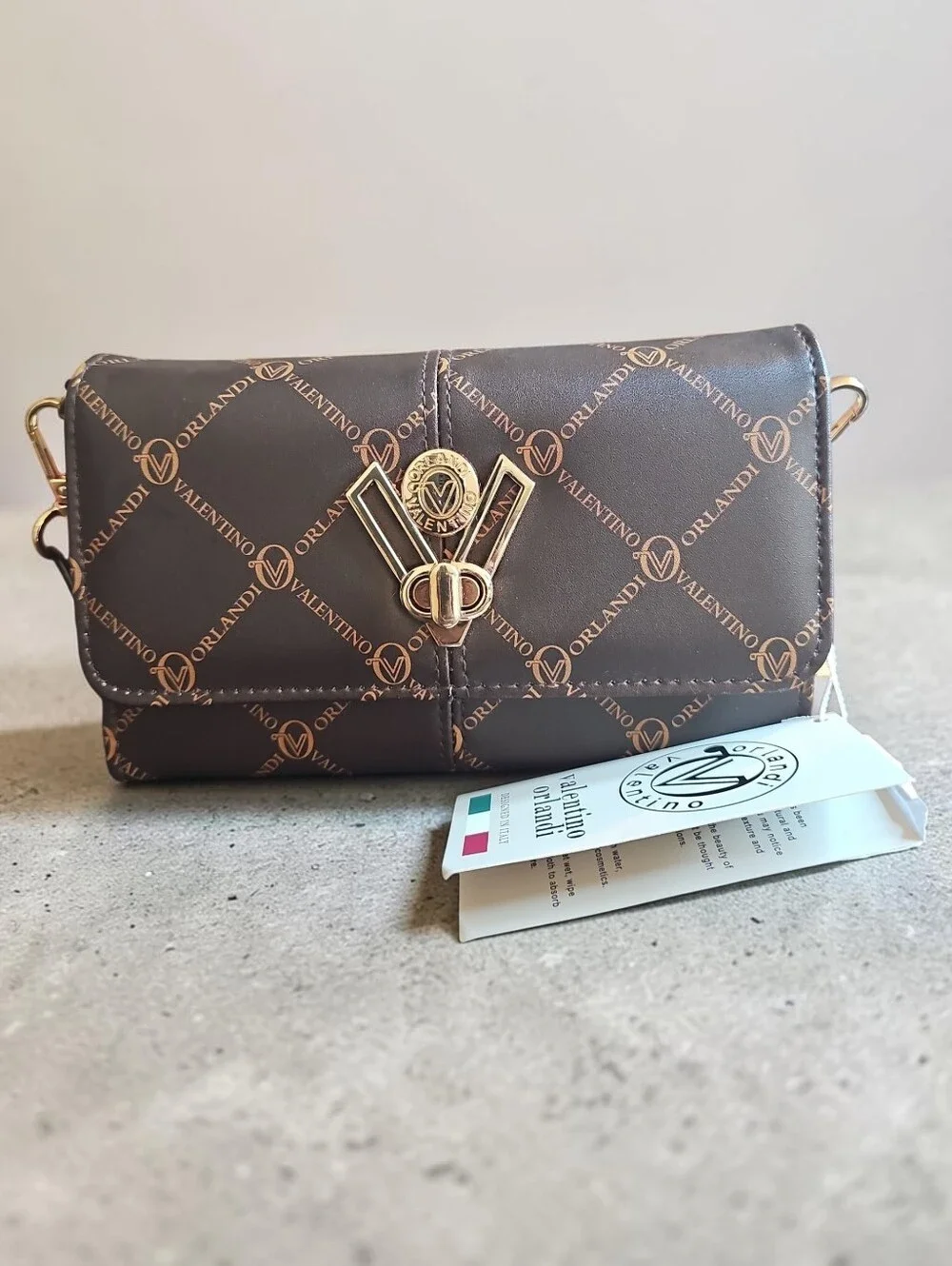 Valentino Orlandi  Nwt Brown Monogram Crossbody with Gold Hardware